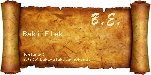 Baki Elek névjegykártya